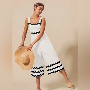 SO ME Scallop Ric Rac Trimmed Wide Leg Jumpsuit